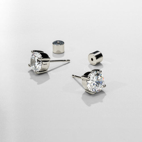 Ronde Diamanten Stud Oorbellen (Zilver)