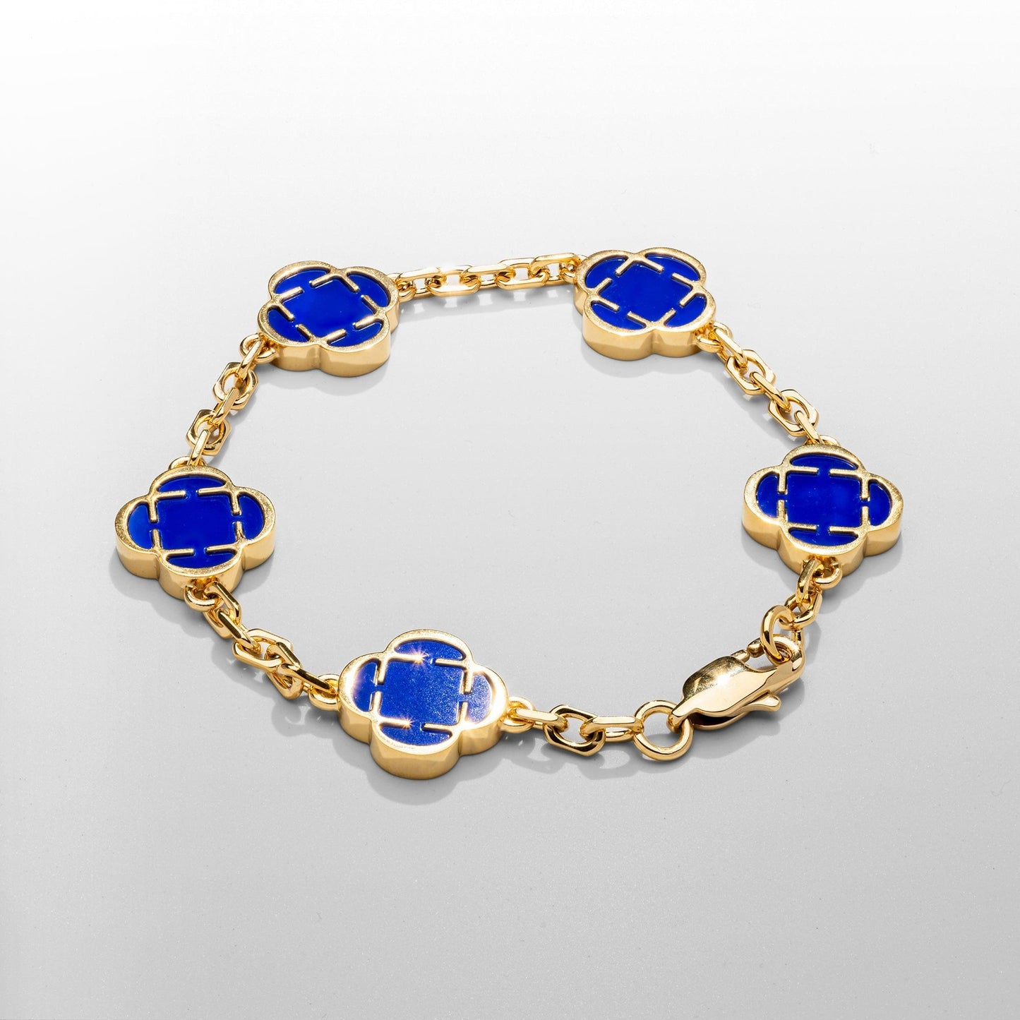 Blauwe Klaversteen Armband (Goud)