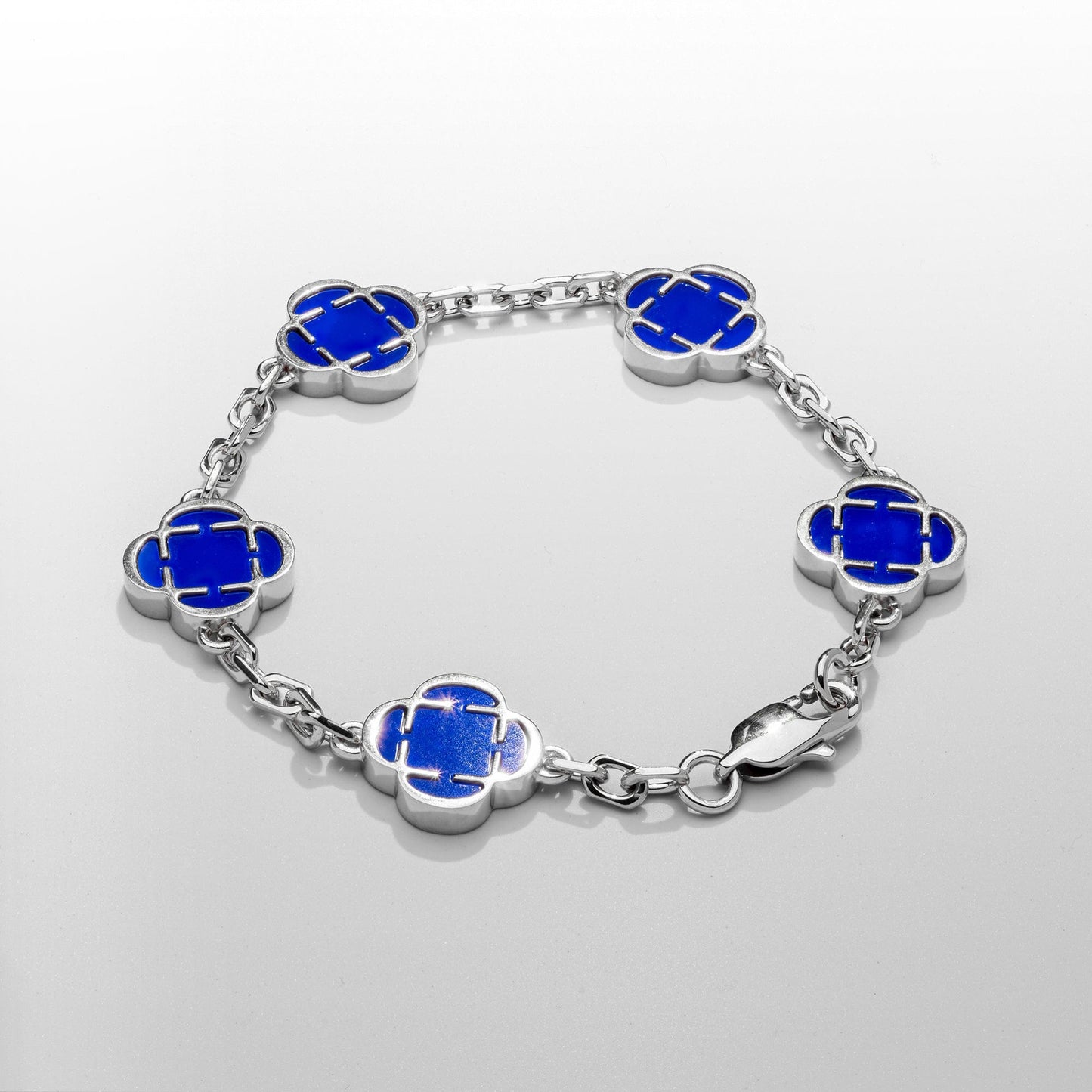 Blauwe Klaver Steen Armband (Zilver)