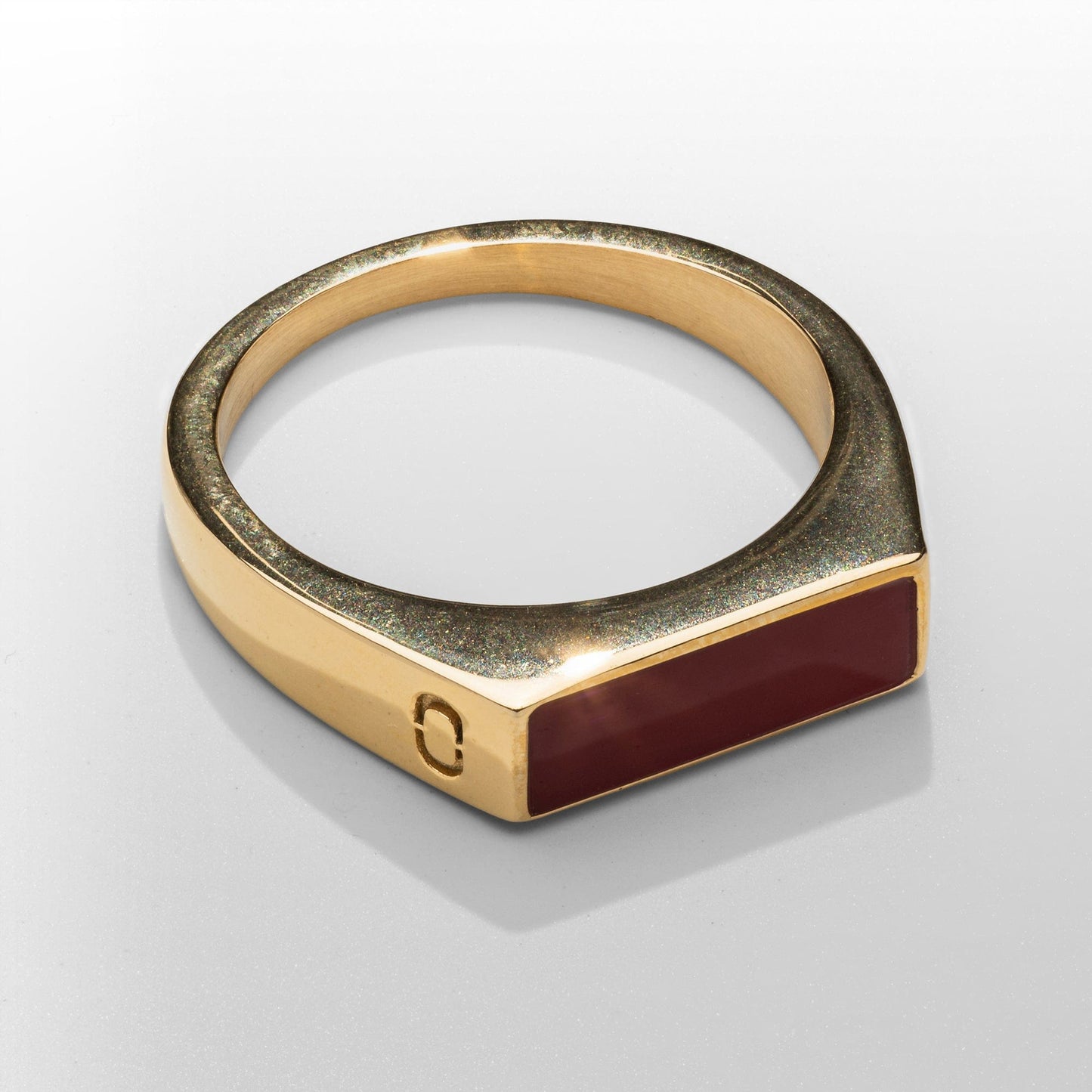 Rode Rechthoekige Steen Signet Ring (Goud)
