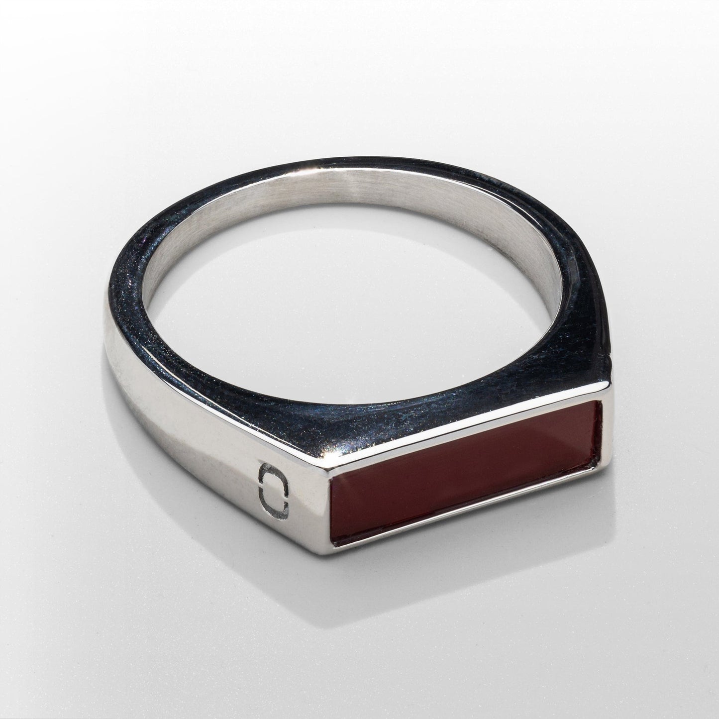 Rode Rechthoekige Steen Signet Ring (Zilver)