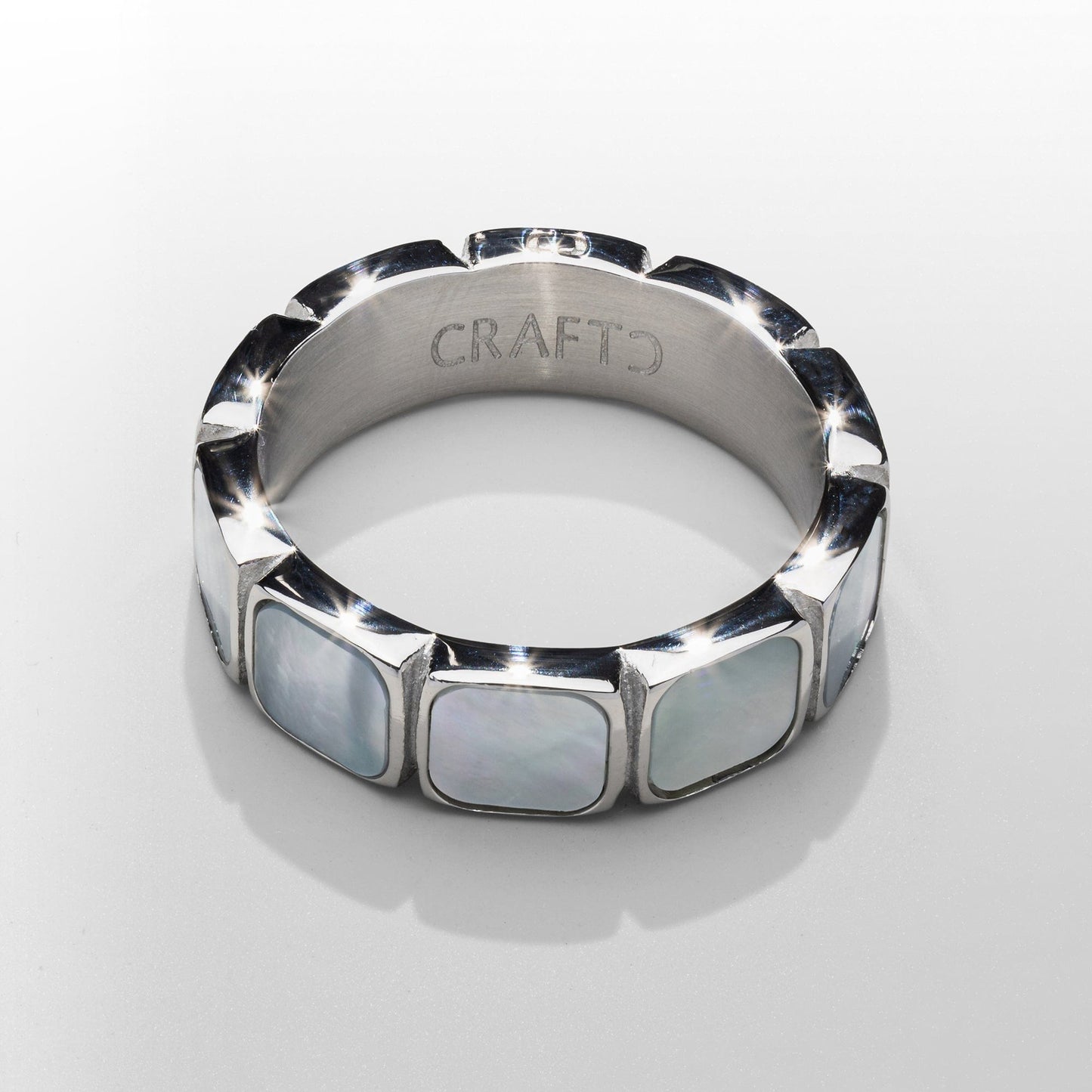 Witte Steen Band Ring (Zilver)