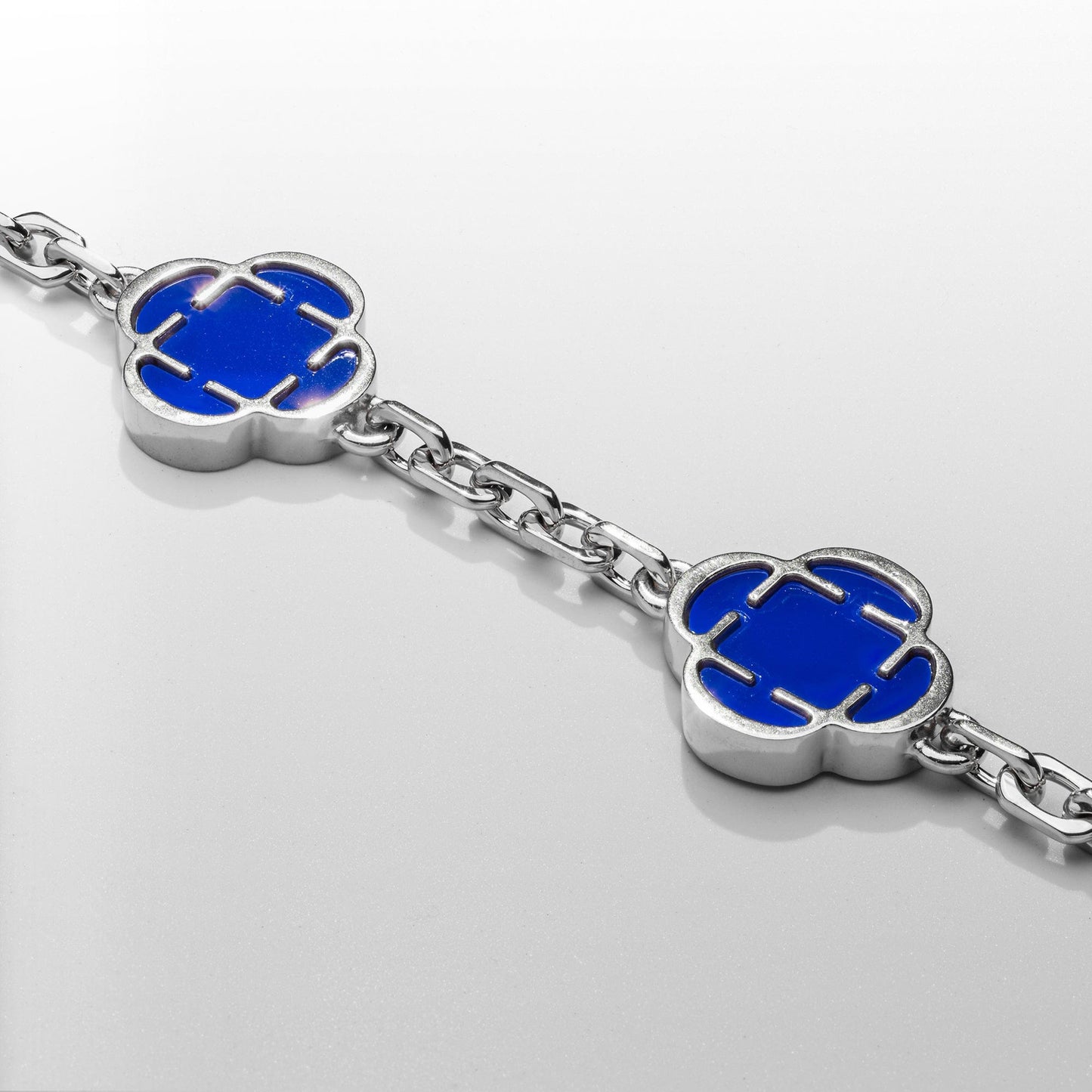 Blauwe Klaver Steen Armband (Zilver)