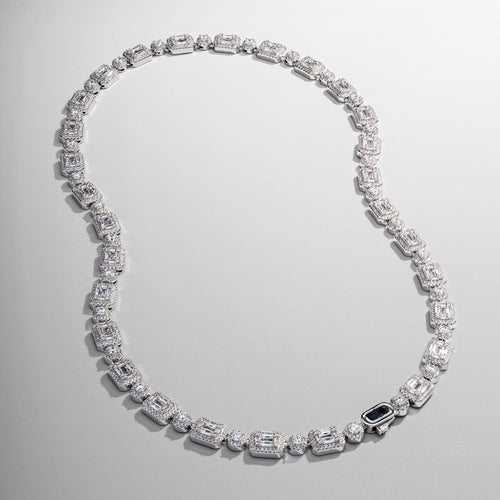 Baguette Link Iced Necklace (Zilver)