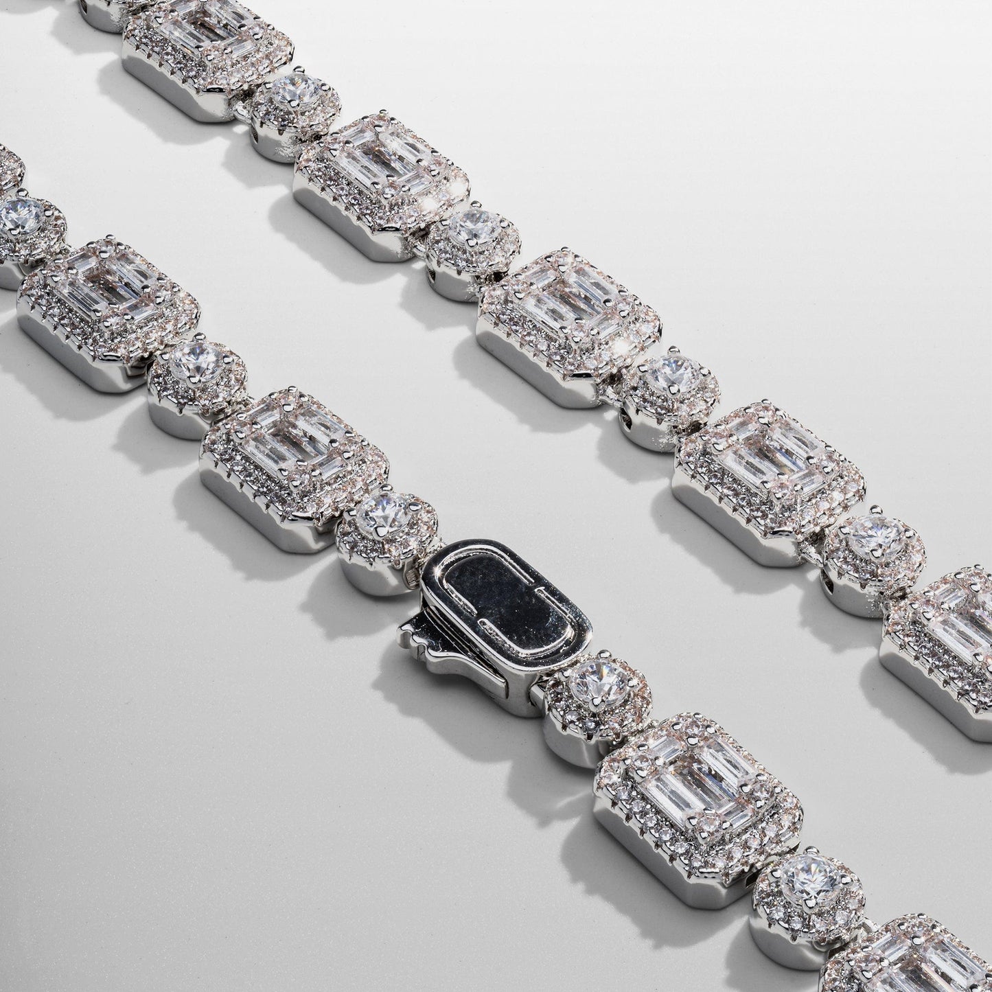 Baguette Link Iced Necklace (Zilver)