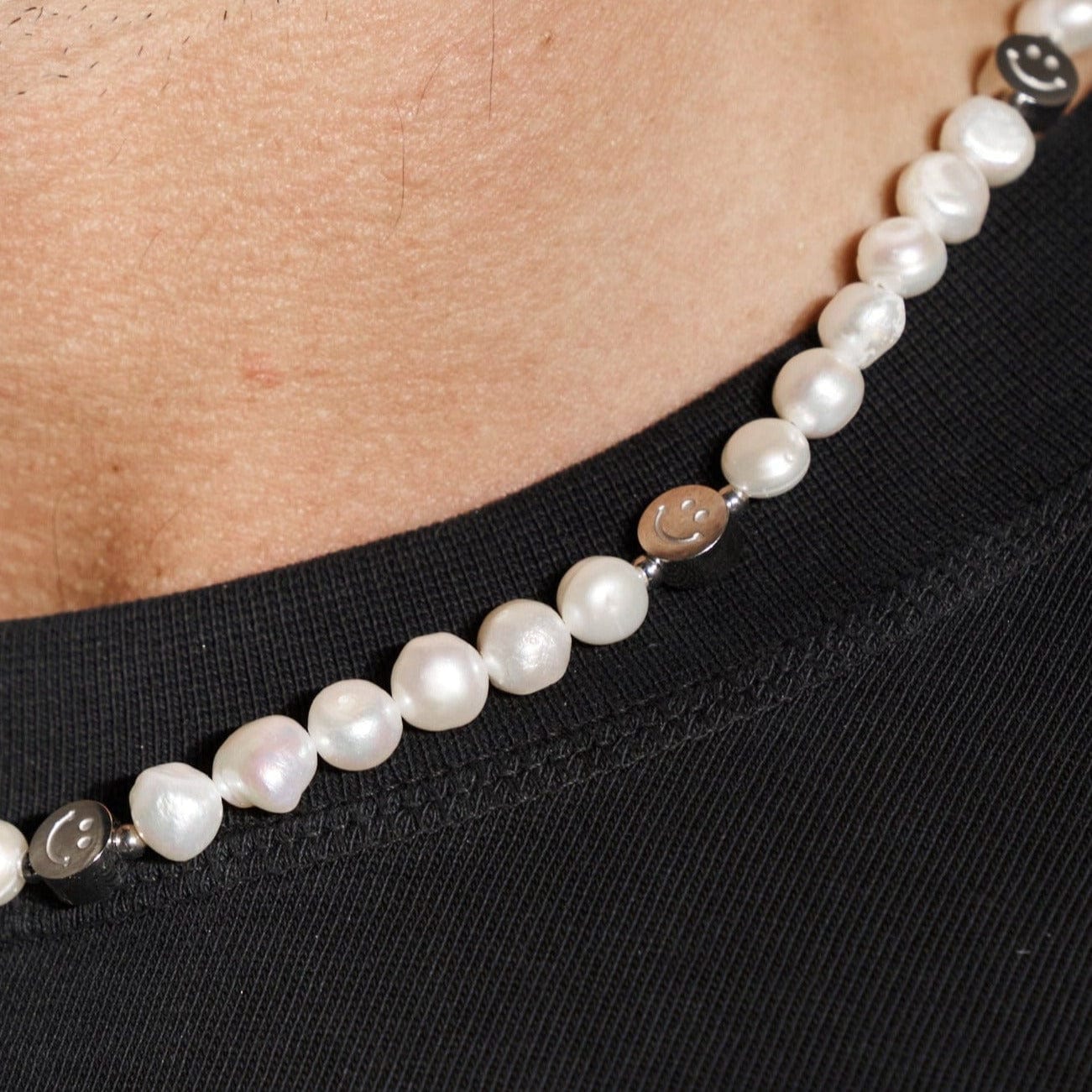 Smiley Echte Parel Ketting (Zilver)