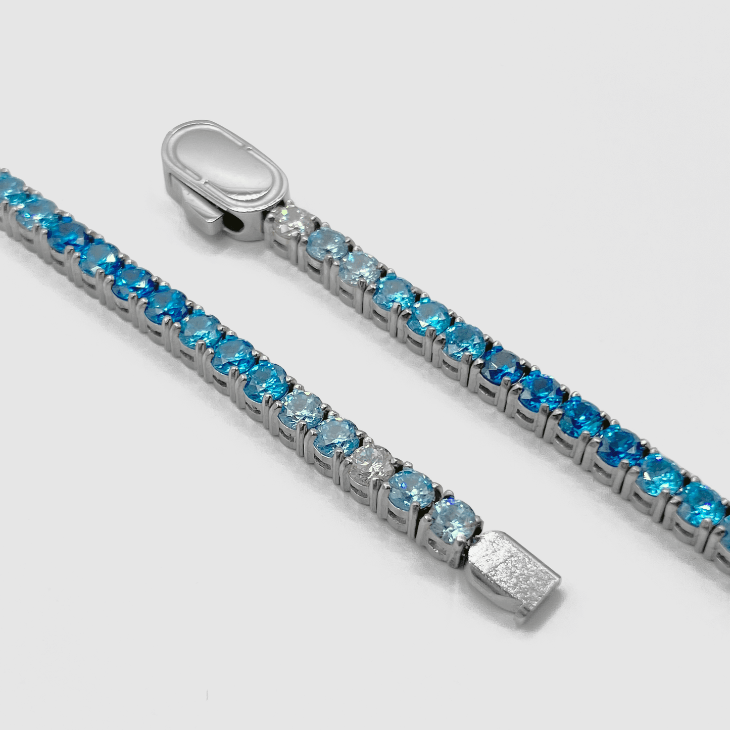 Blauwe Tennis Ketting (Zilver) 3mm