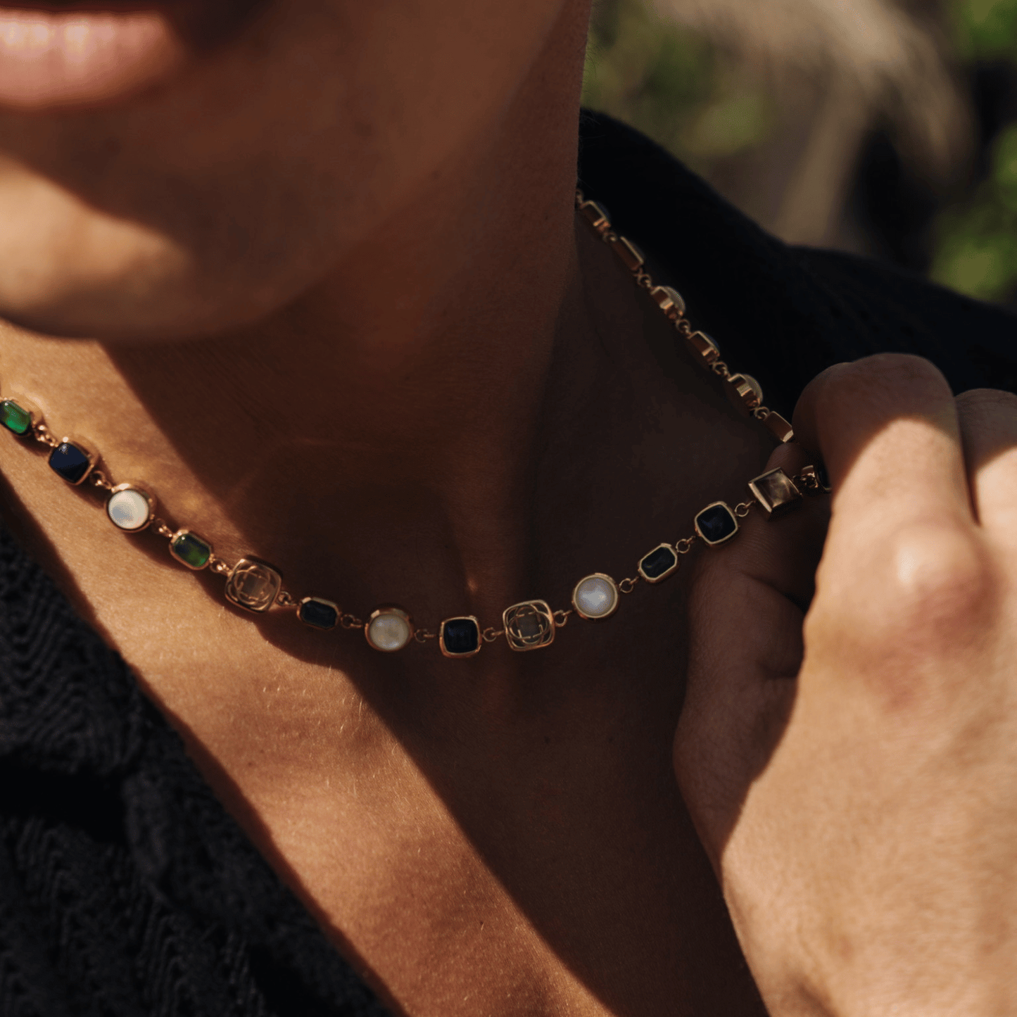 Blauwe Kristallen Sieraad Ketting (Goud)