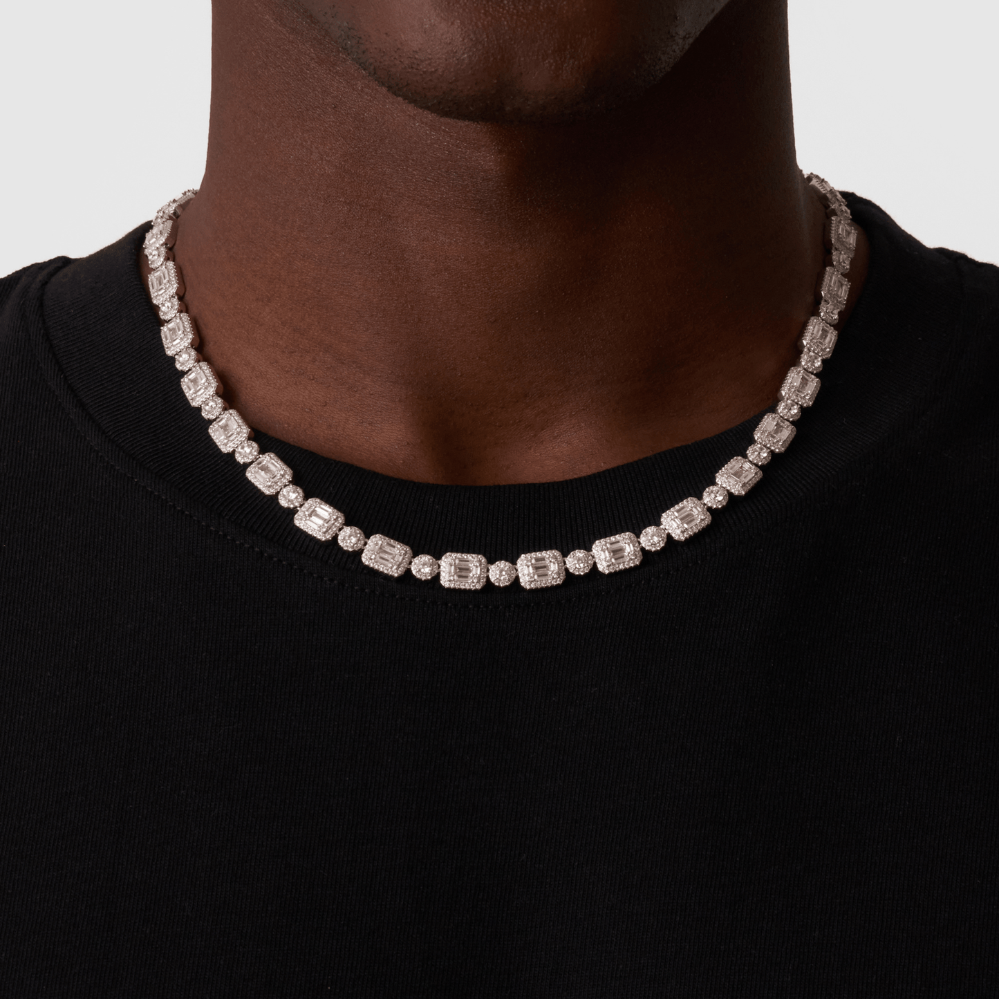 Baguette Link Iced Necklace (Zilver)