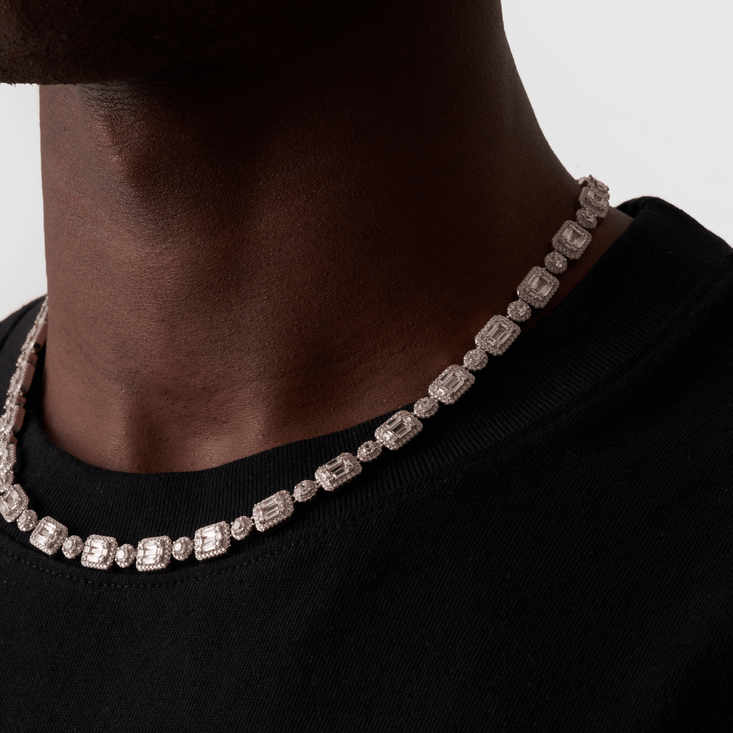 Baguette Link Iced Necklace (Zilver)