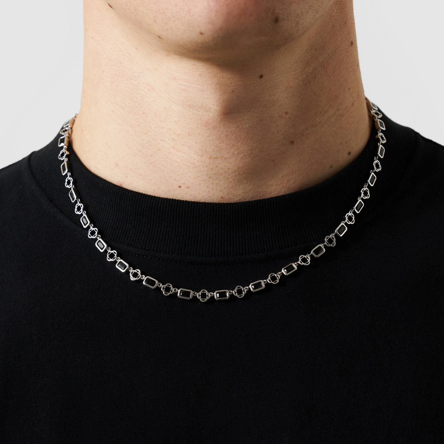 Onyx Edelstenen Klavertje Vier Ketting (Zilver)