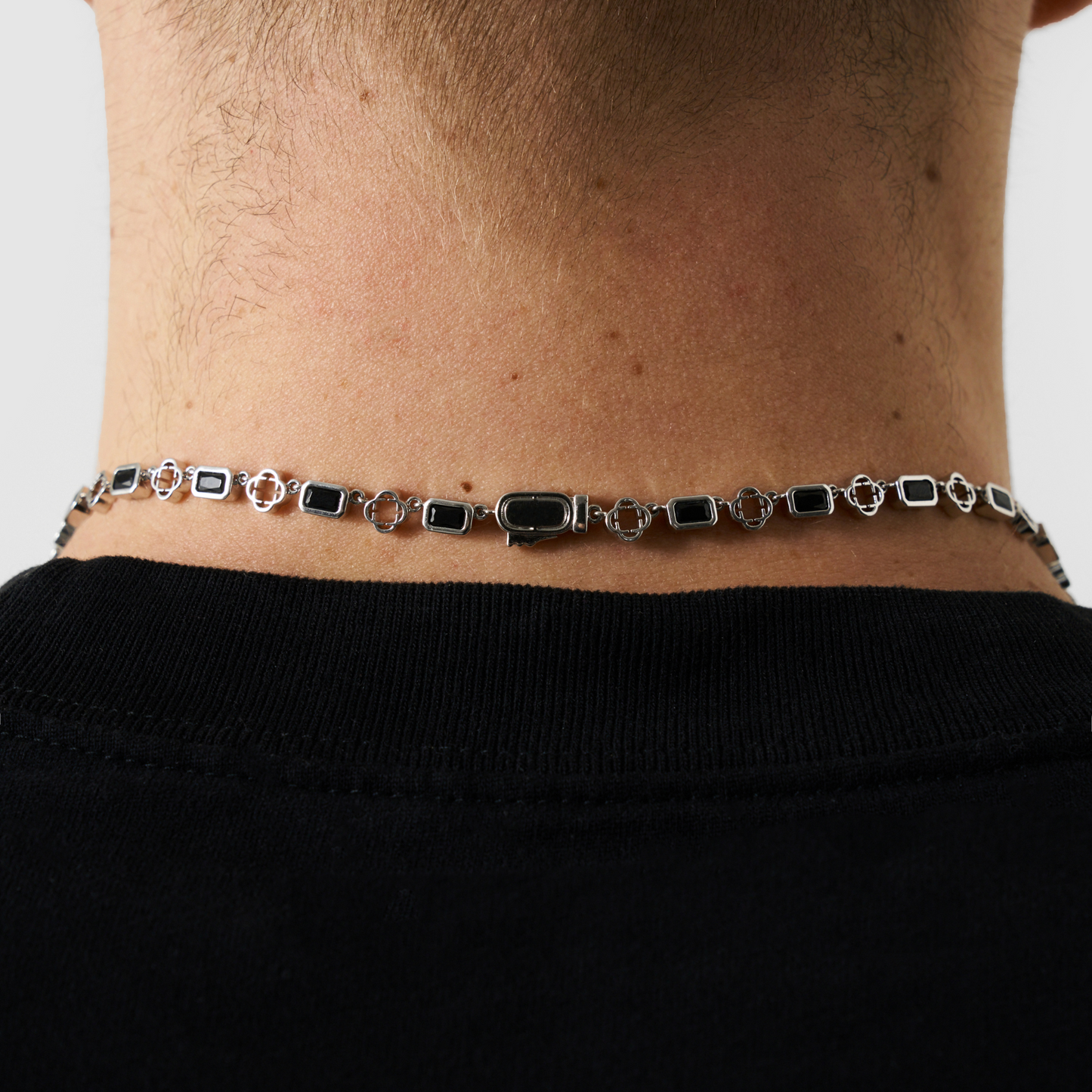 Onyx Edelstenen Klavertje Vier Ketting (Zilver)
