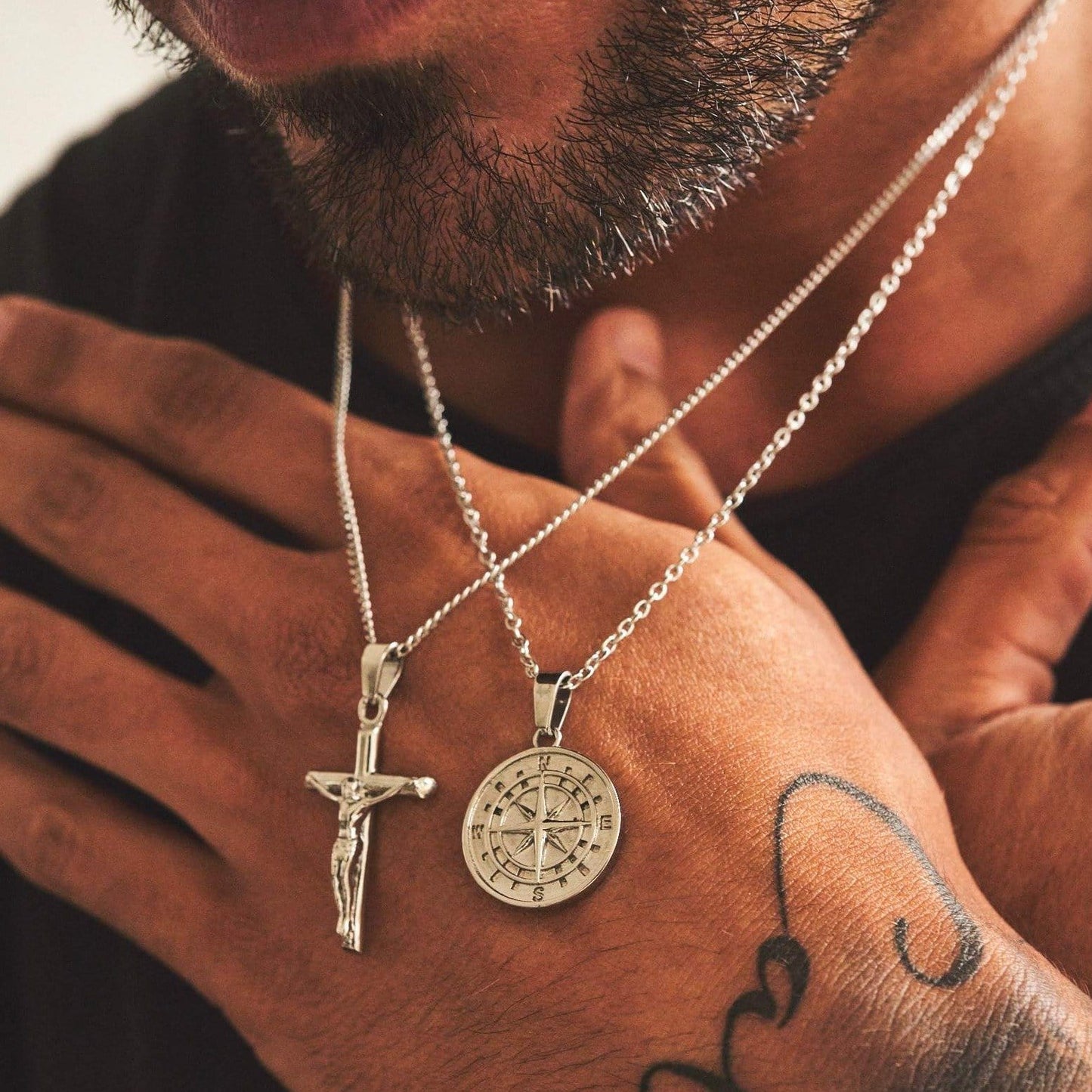 Kompas x Kruis Set (Zilver)