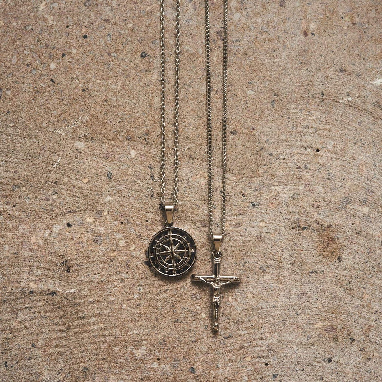 Kompas x Kruis Set (Zilver)