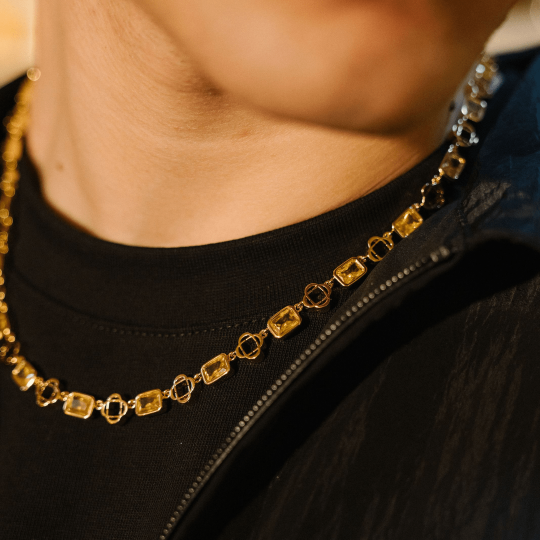 Gele Edelsteen Klavertje Vier Ketting (Goud)