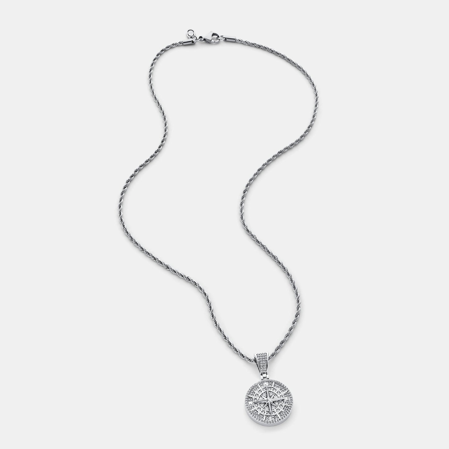 Iced Kompas Pendant (Zilver)
