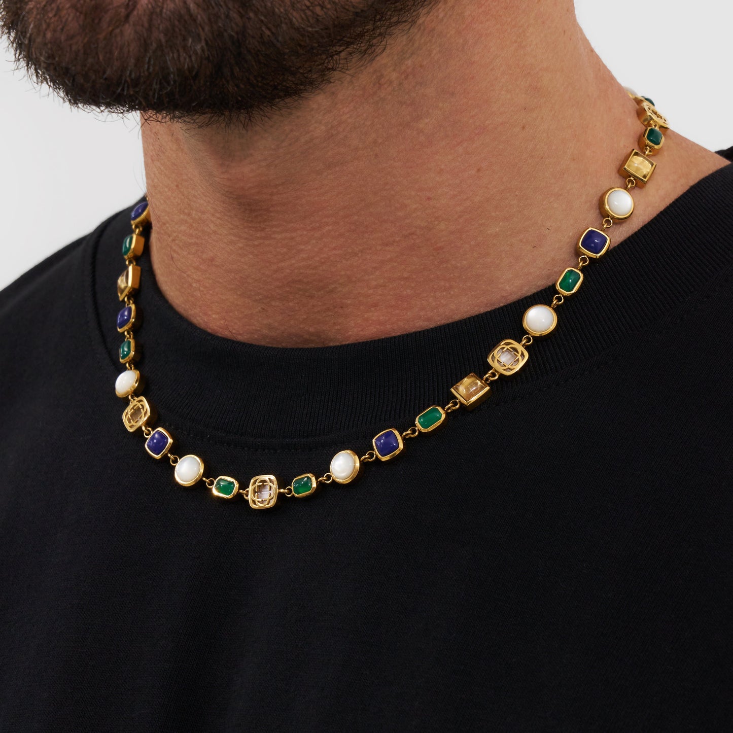 Blauwe Kristallen Sieraad Ketting (Goud)