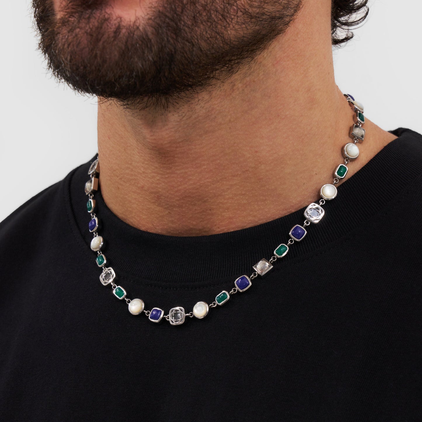Blauwe Kristallen Edelsteen Ketting (Zilver)