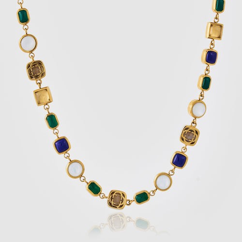 Blauwe Kristallen Sieraad Ketting (Goud)