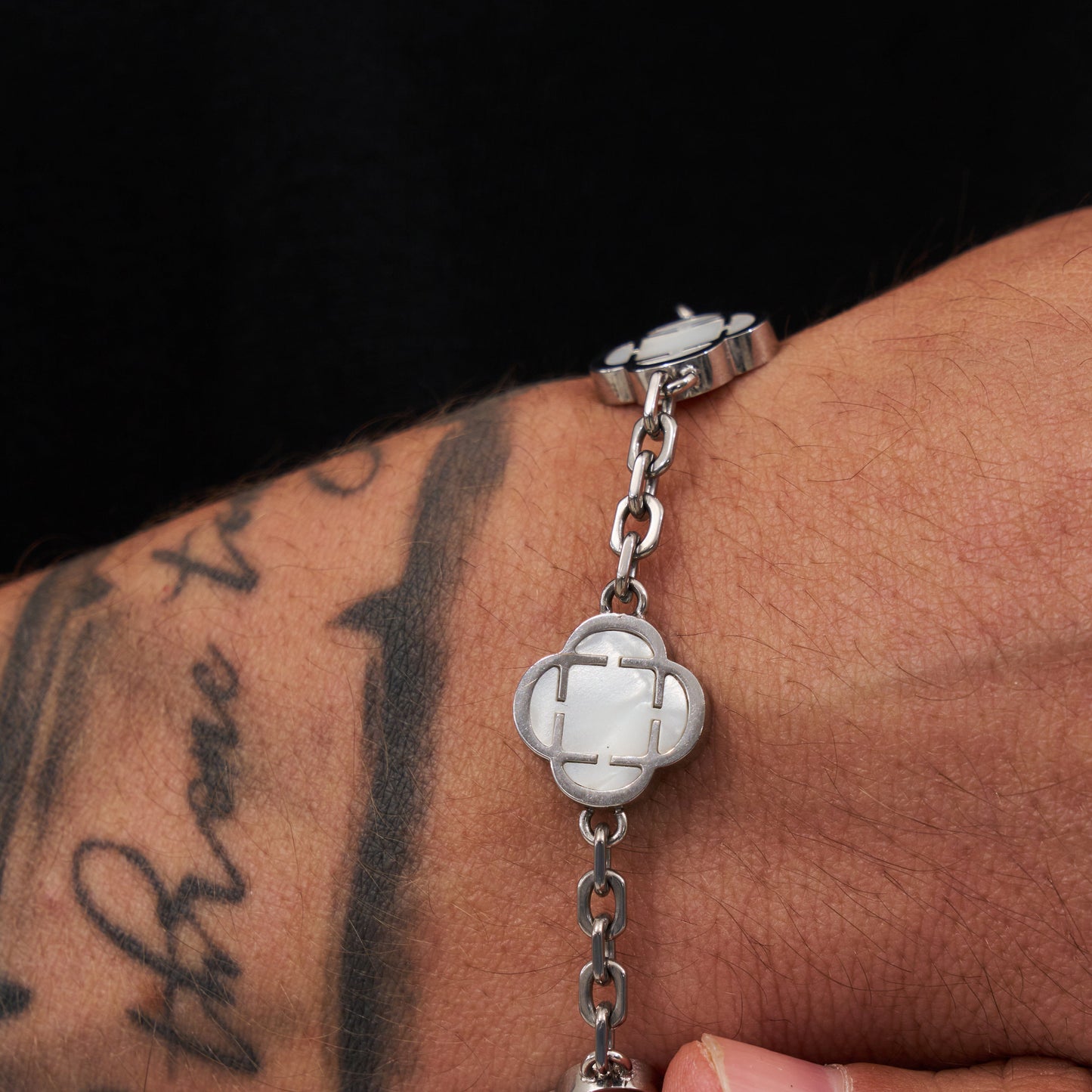 Witte Klaver Steen Armband (Zilver)