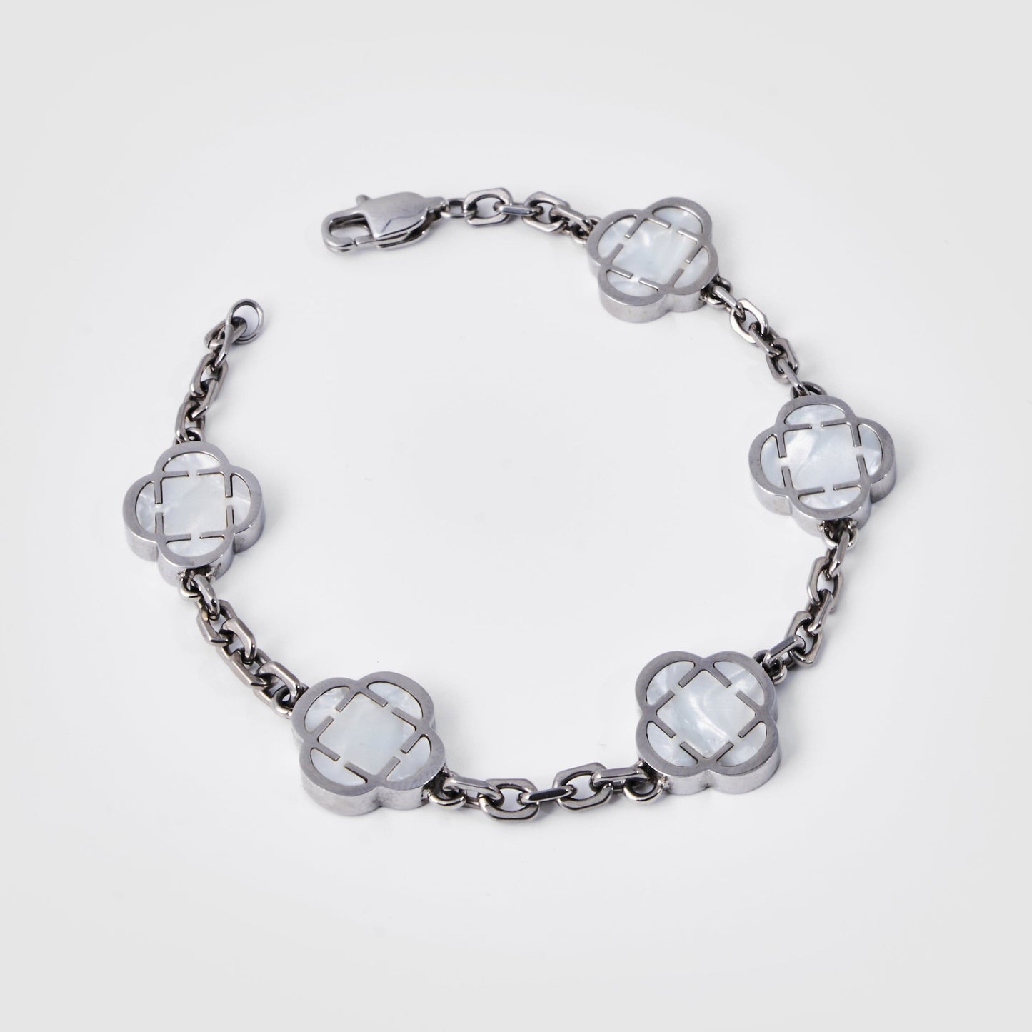 Witte Klaver Steen Armband (Zilver)