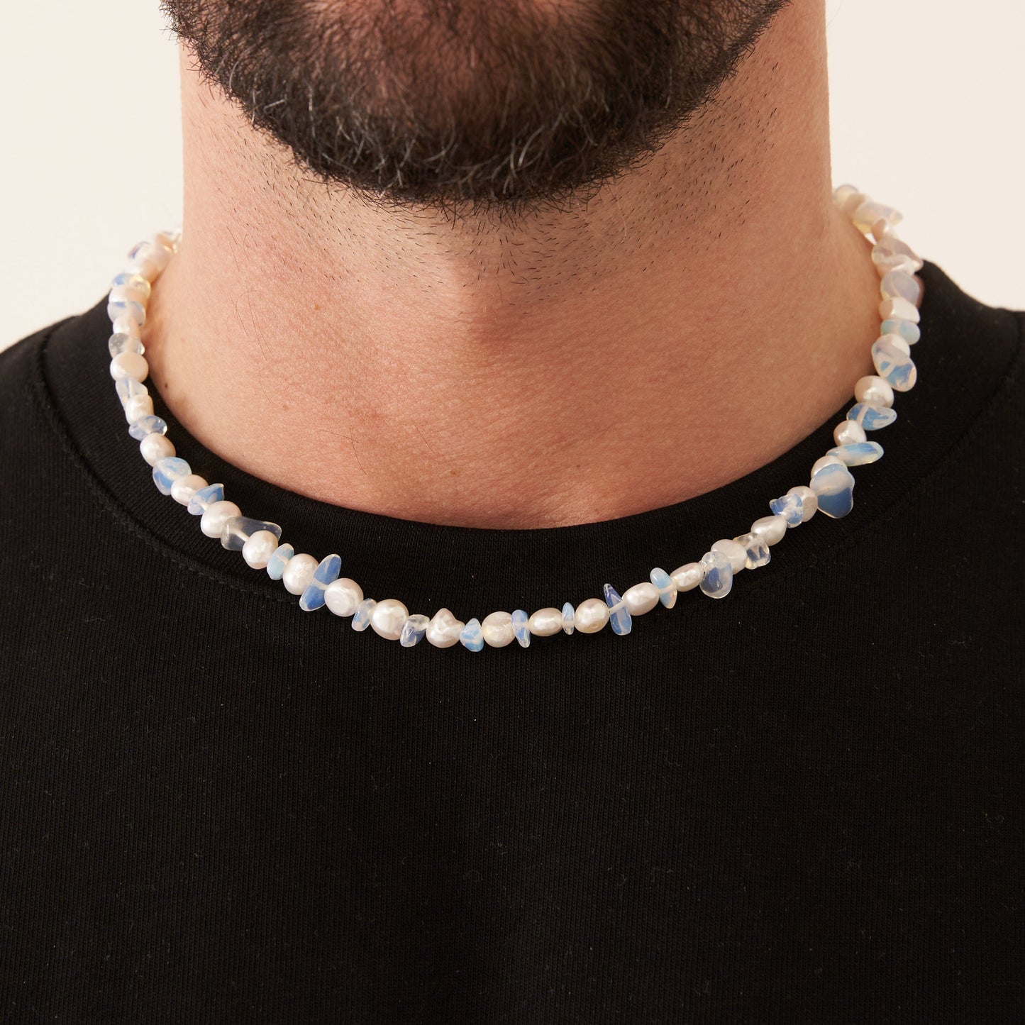 Blauwe Kwarts Echte Parel Ketting (Zilver)