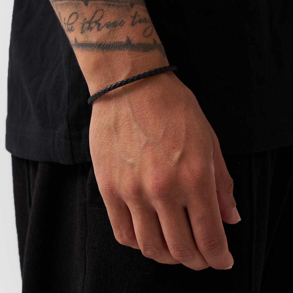Zwarte Leren Armband (Zilver)
