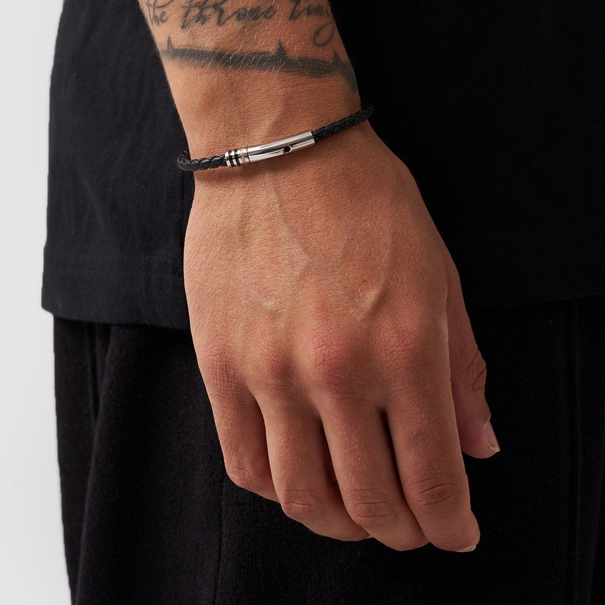 Zwarte Leren Armband (Zilver)