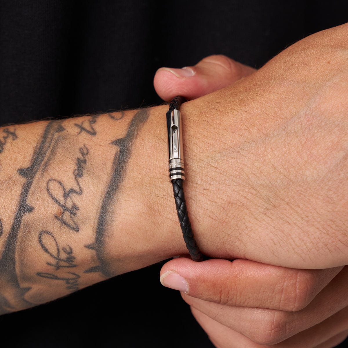 Zwarte Leren Armband (Zilver)