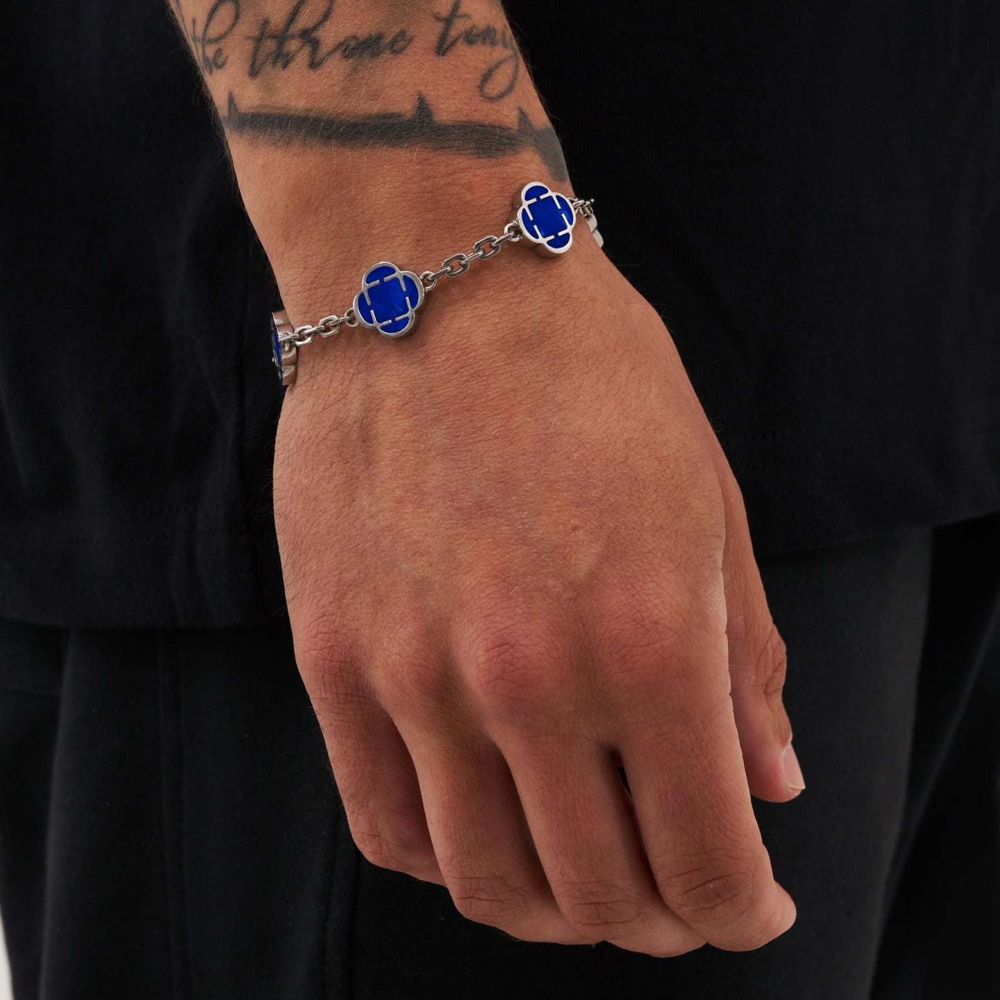 Blauwe Klaver Steen Armband (Zilver)