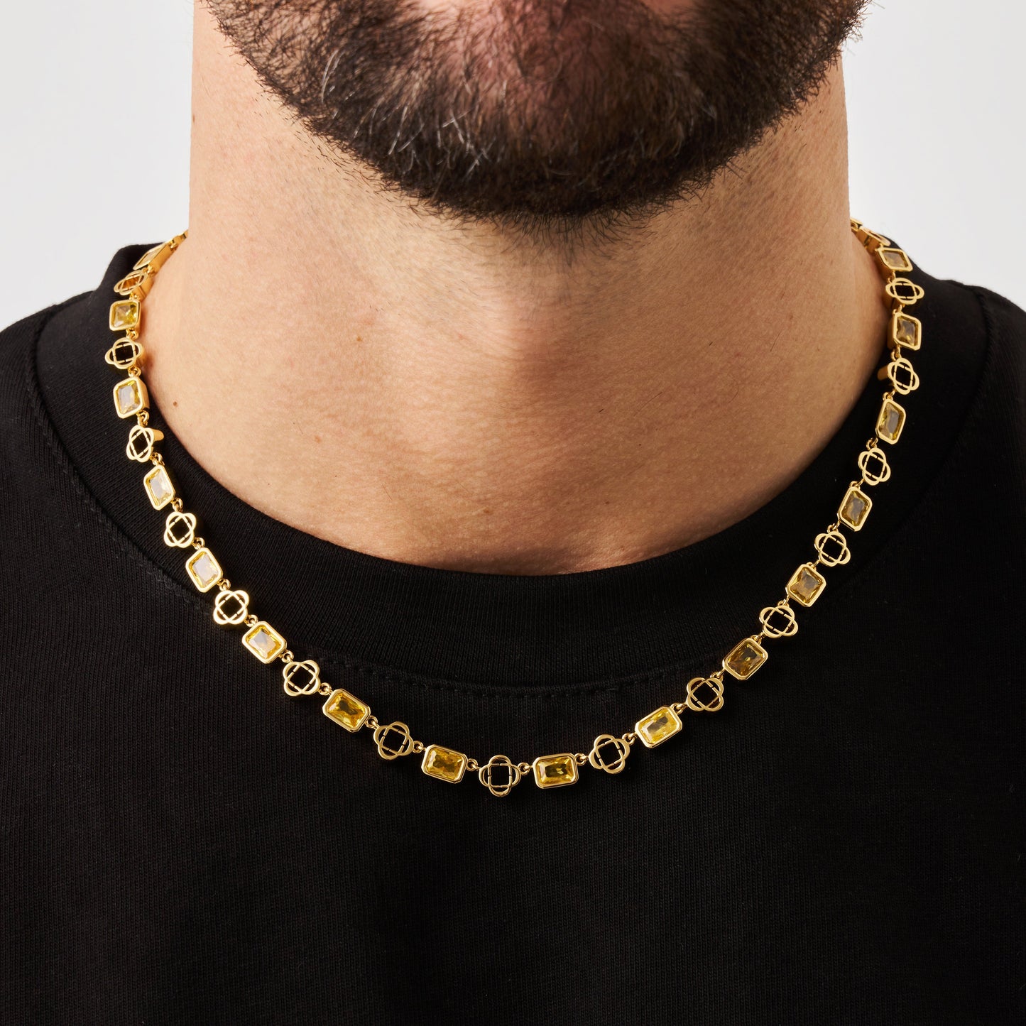 Gele Edelsteen Klavertje Vier Ketting (Goud)