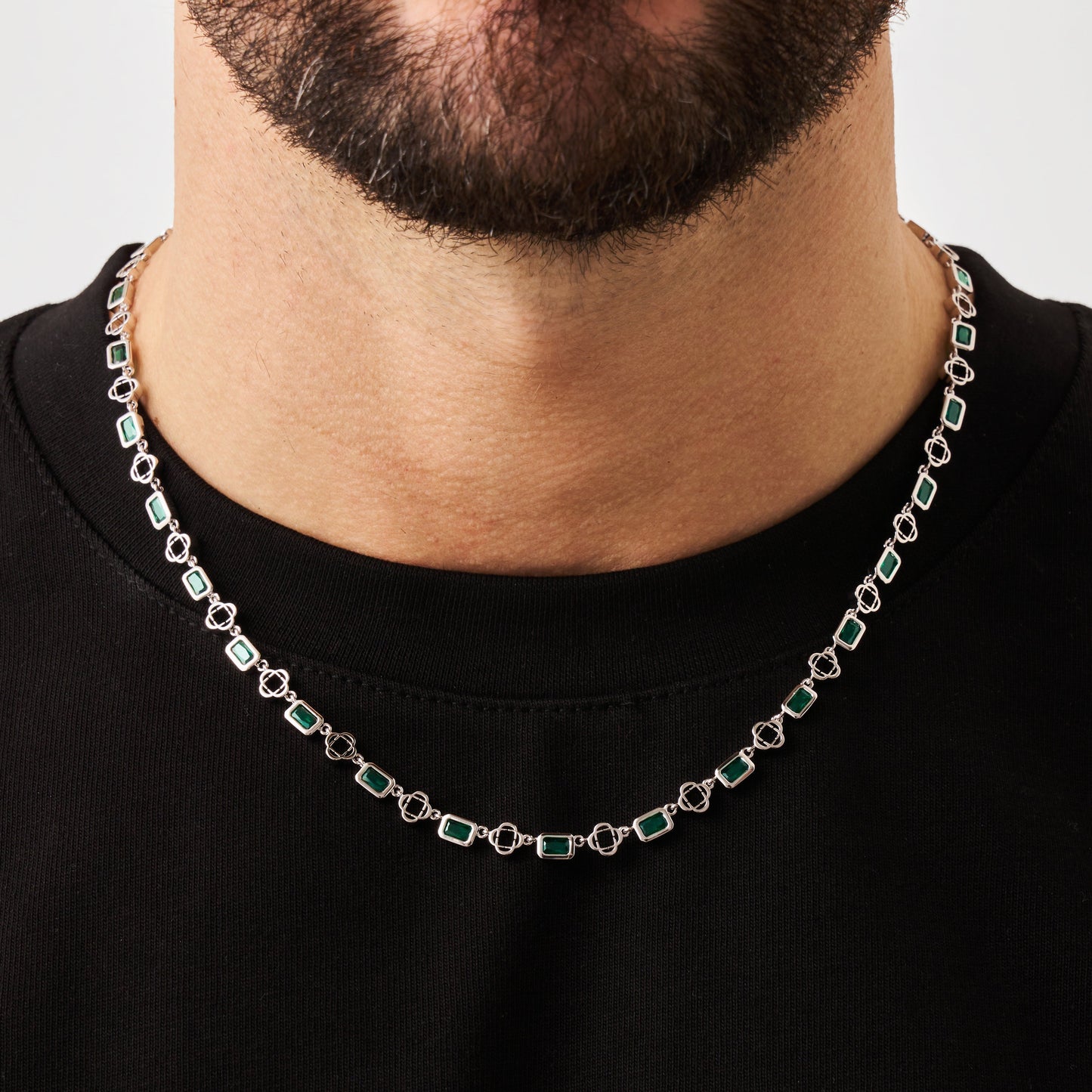 Groene Edelsteen Klavertje Vier Ketting (Zilver)