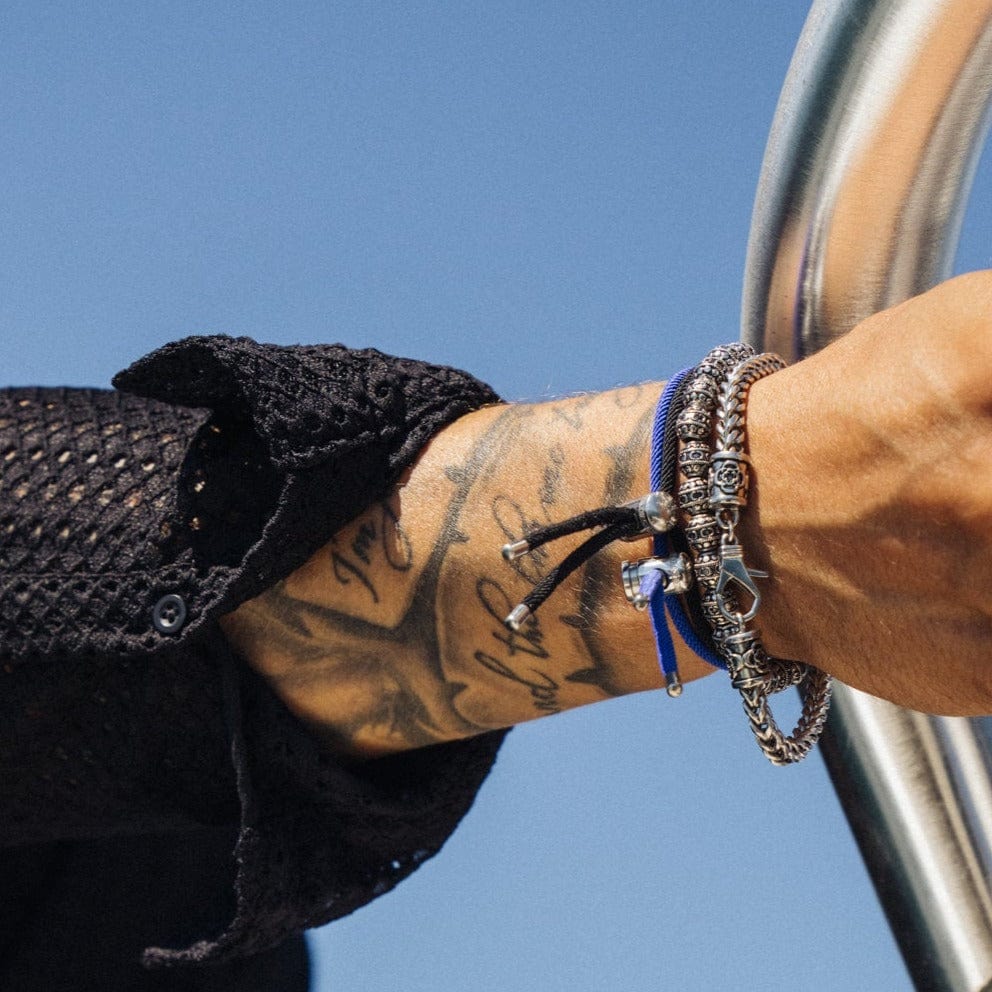 Zwarte Katoenen Toggle Armband (Zilver)