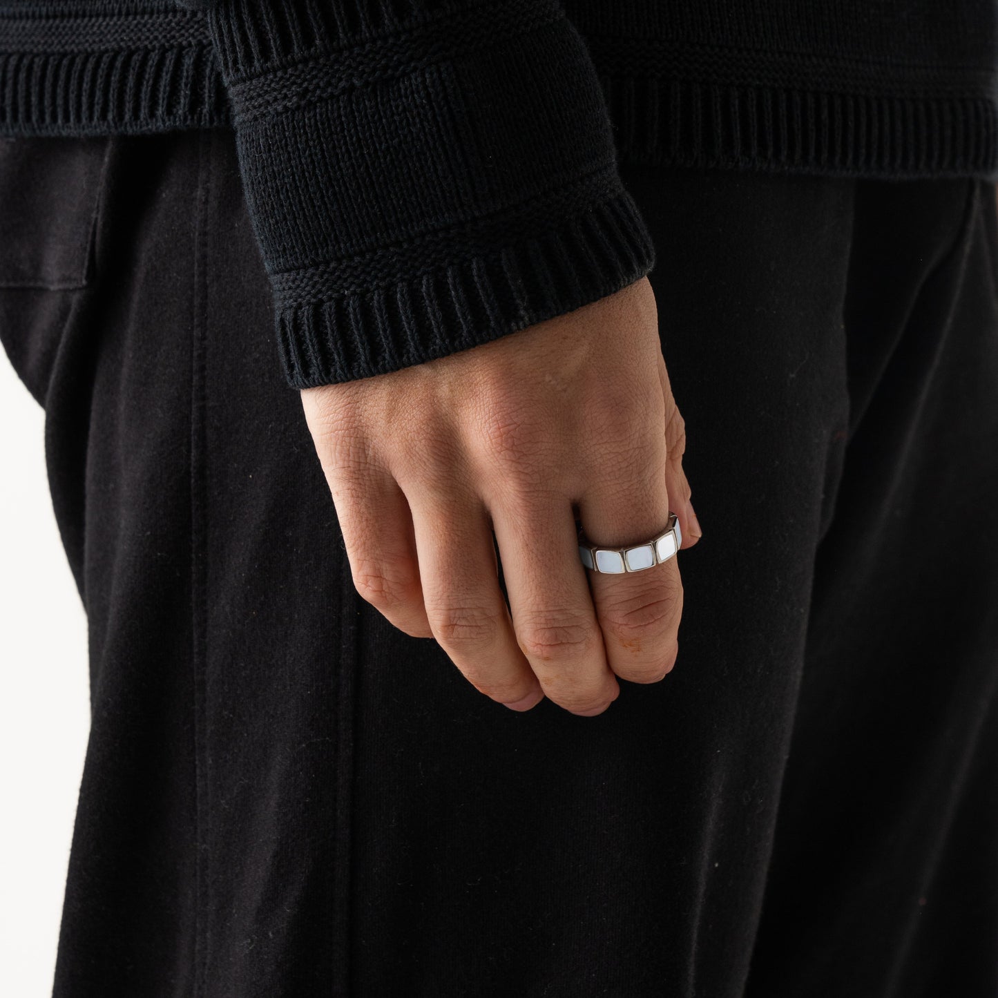 Witte Steen Band Ring (Zilver)