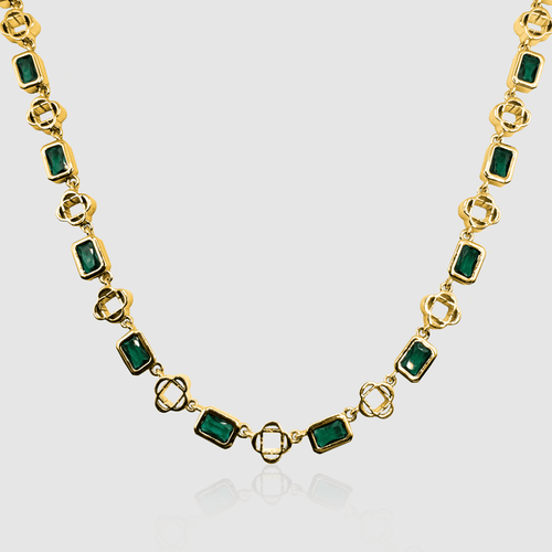 Groene Edelsteen Klavertje Vier Ketting (Goud)