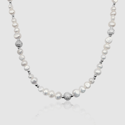 Iced Beaded Echte Parels Ketting (Zilver)