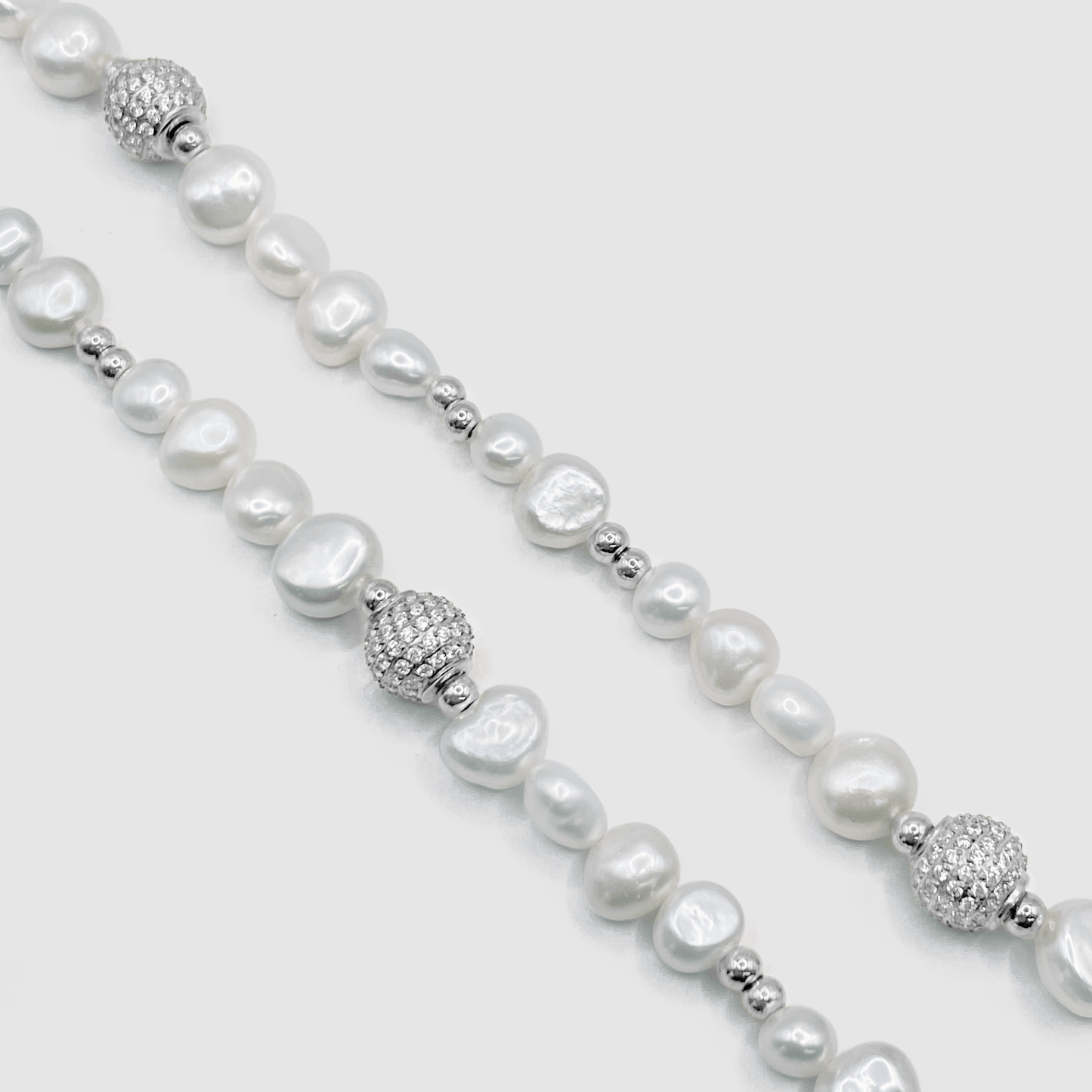 Iced Beaded Echte Parels Ketting (Zilver)