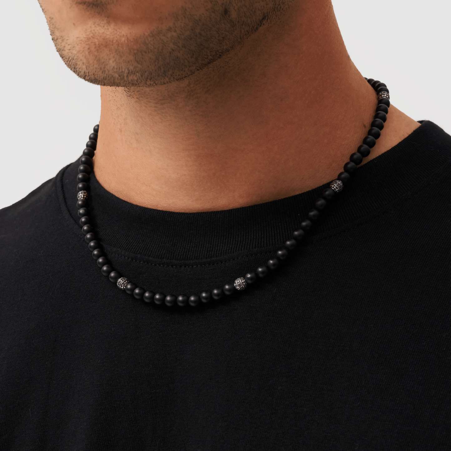 Matte Onyx Kralen Ketting (Zilver)