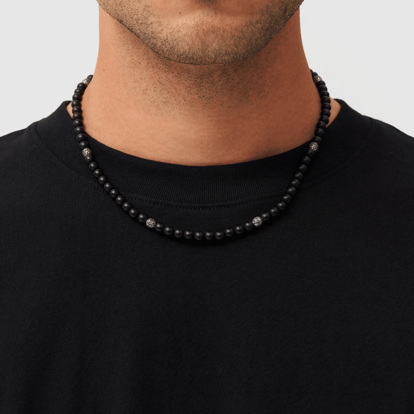 Matte Onyx Kralen Ketting (Zilver)
