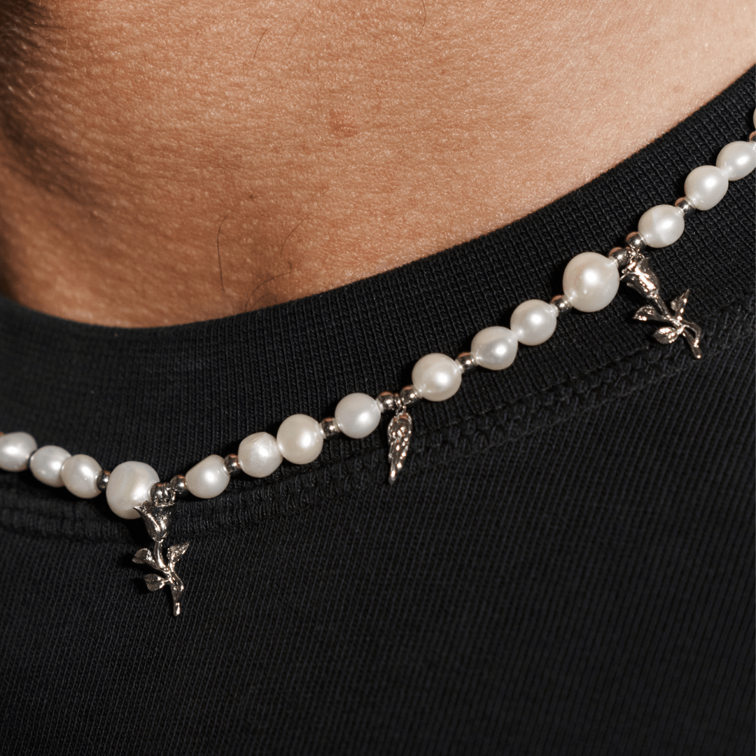 Hangende Echte Parelketting (Zilver)