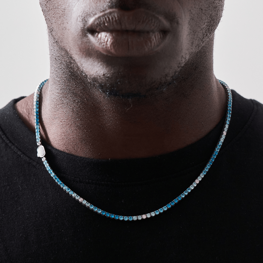 Blauwe Tennis Ketting (Zilver) 3mm