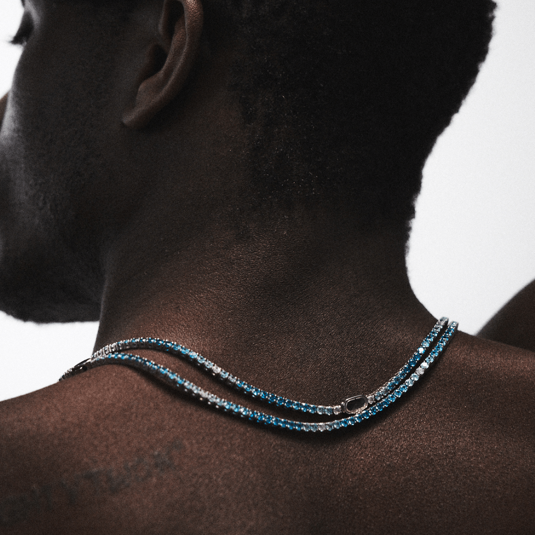 Blauwe Tennis Ketting (Zilver) 3mm