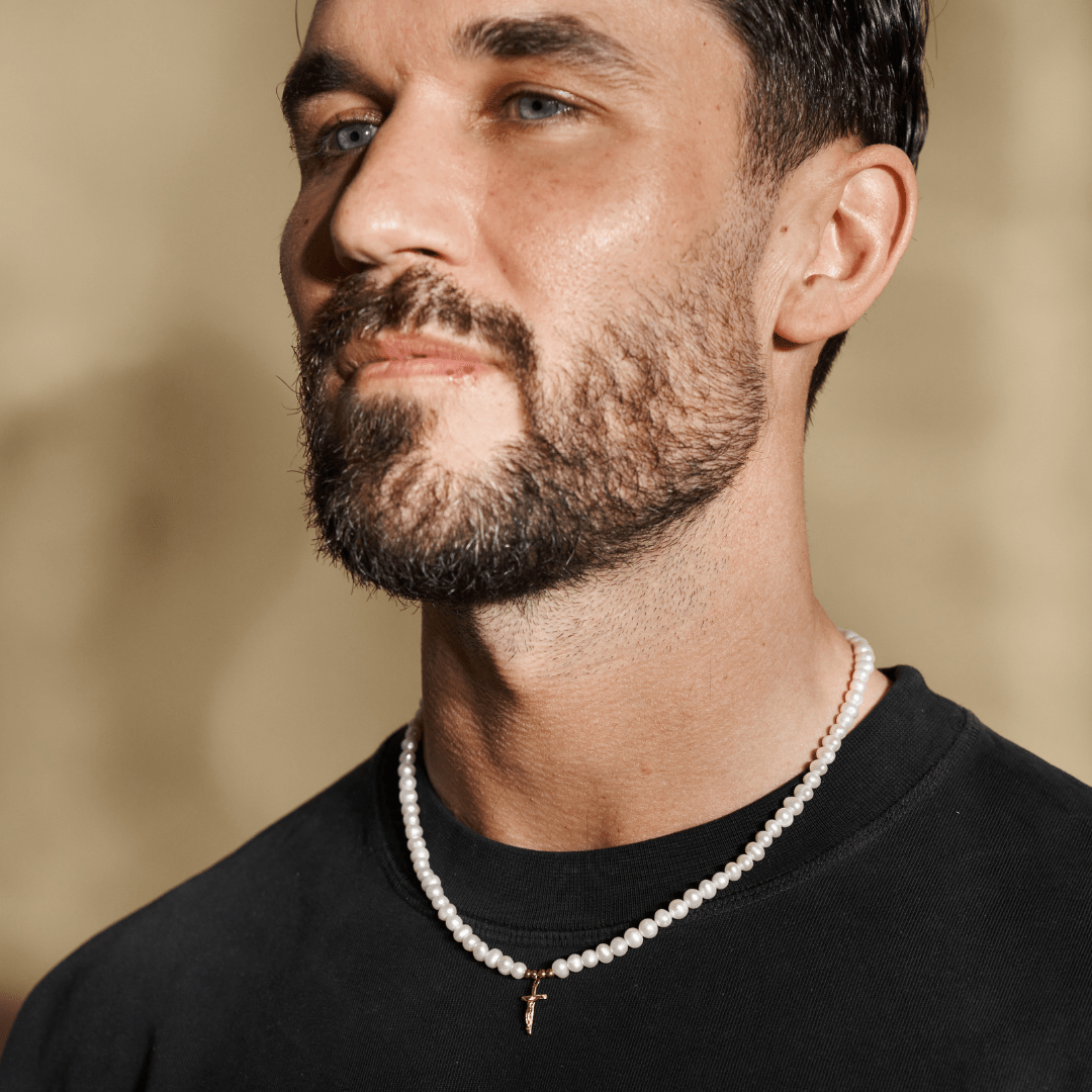 Kruisbeeld Echte Parel Ketting (Goud)