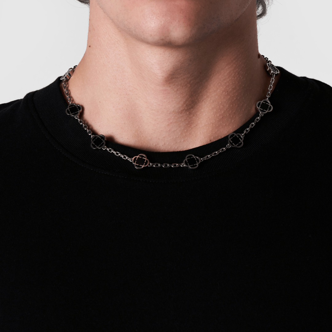 Onyx Klaverstenen Ketting (Zilver)
