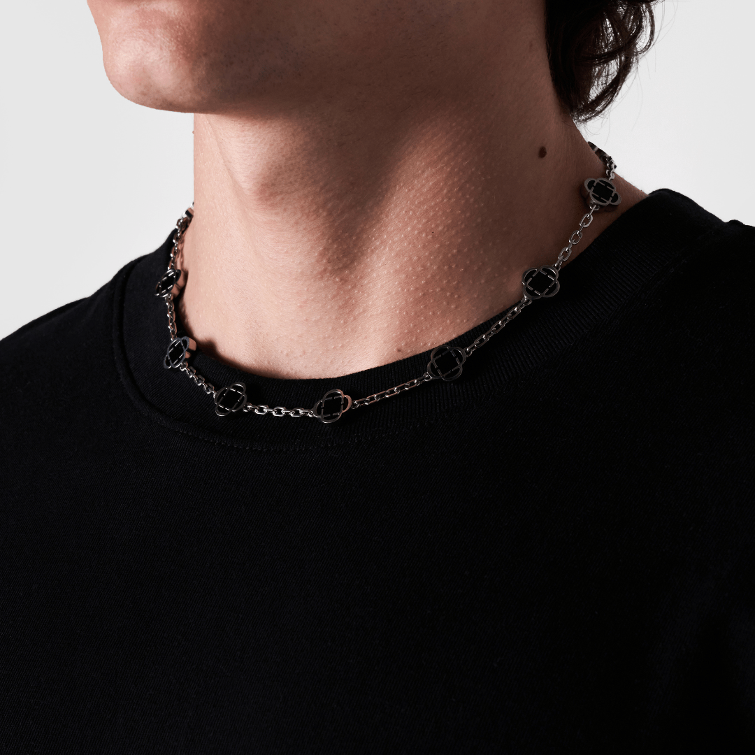 Onyx Klaverstenen Ketting (Zilver)