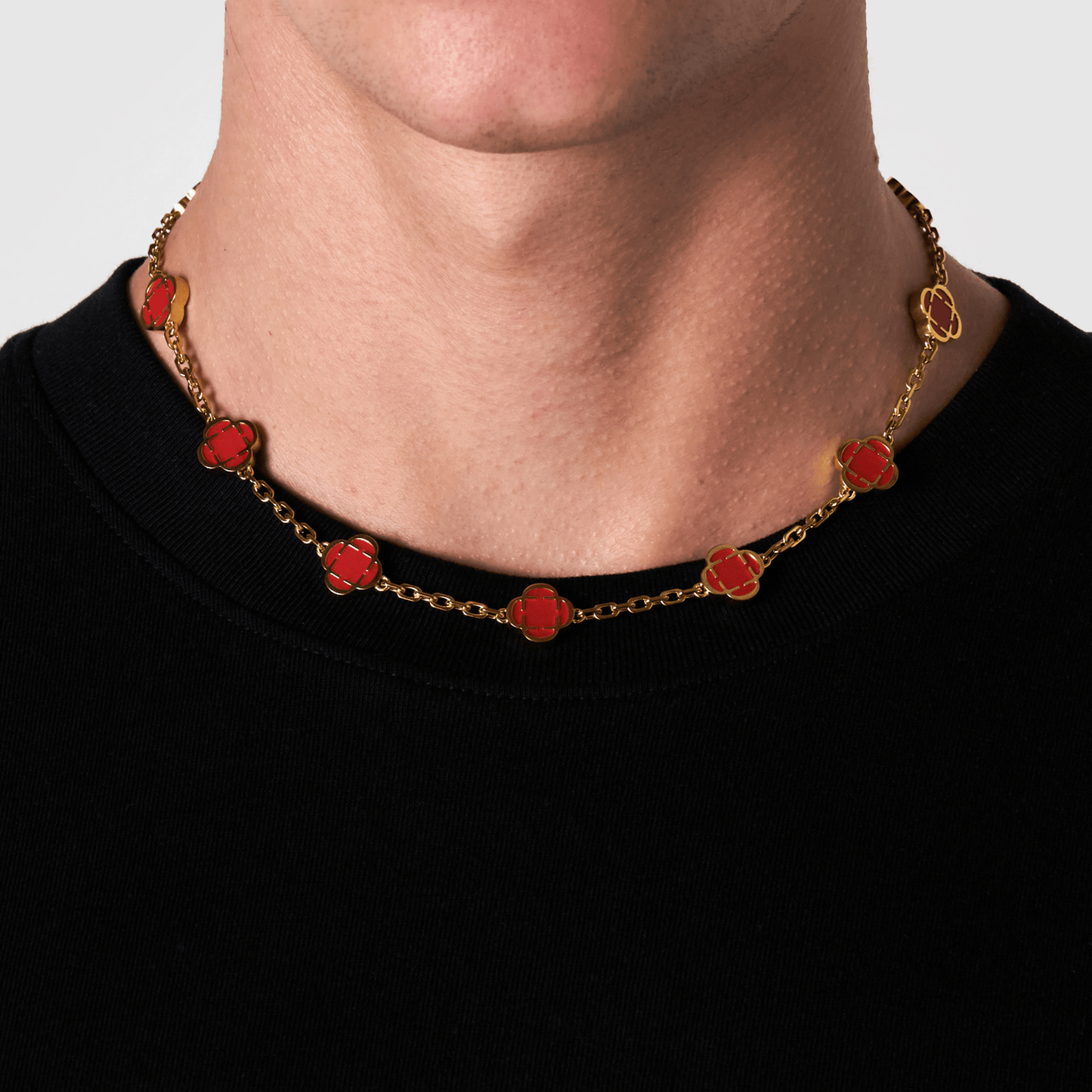 Licht Rode Klaver Steen Ketting (Goud)