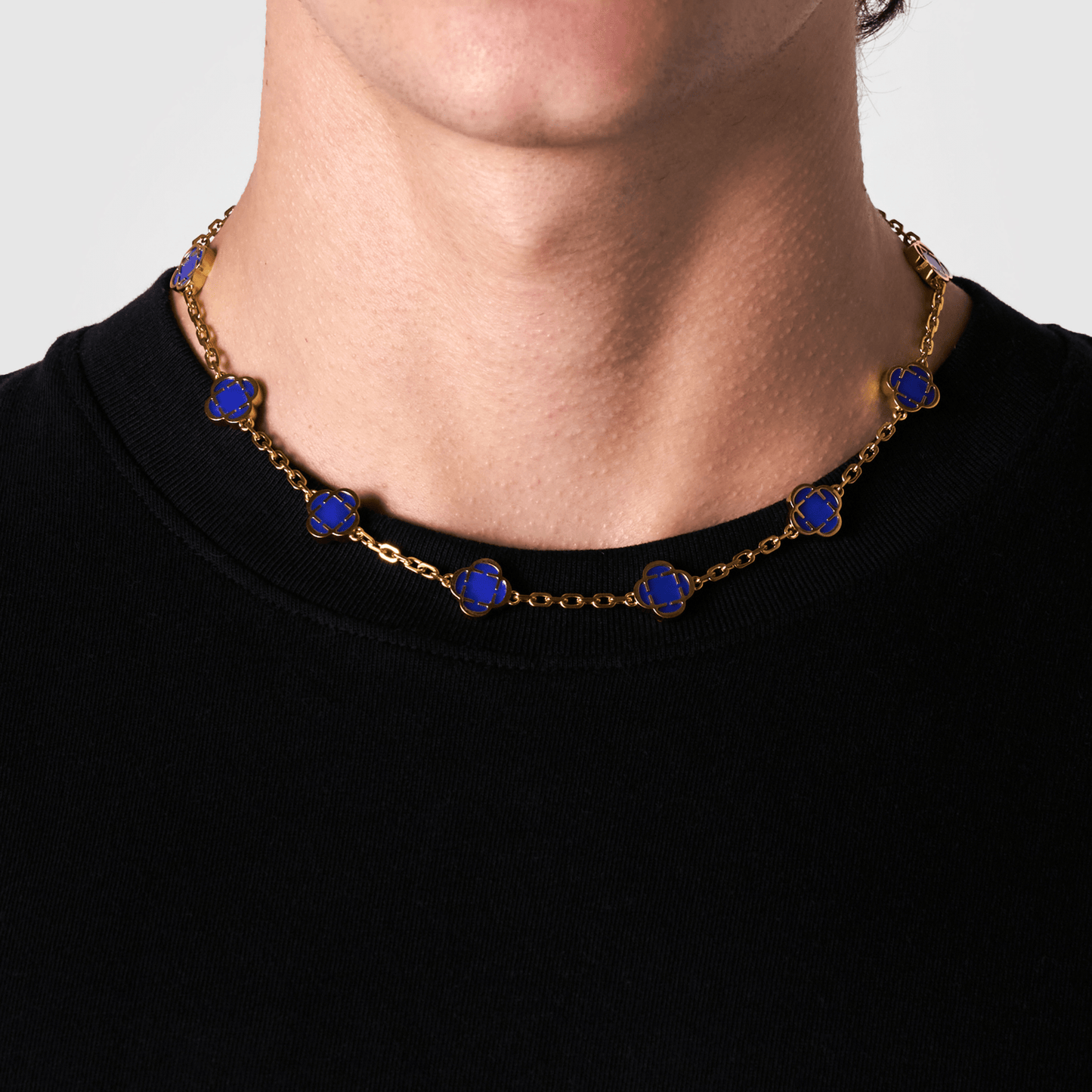 Blauwe Klaver Steen Ketting (Goud)