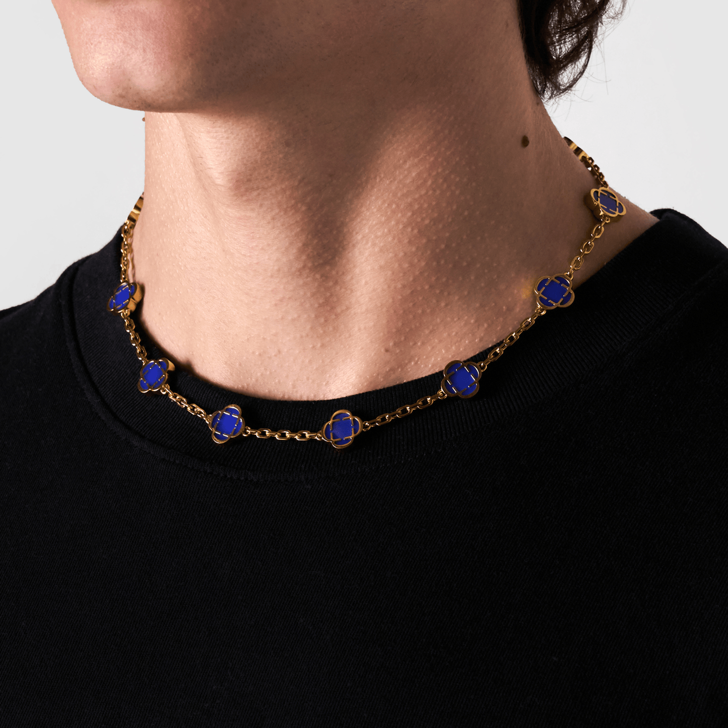Blauwe Klaver Steen Ketting (Goud)