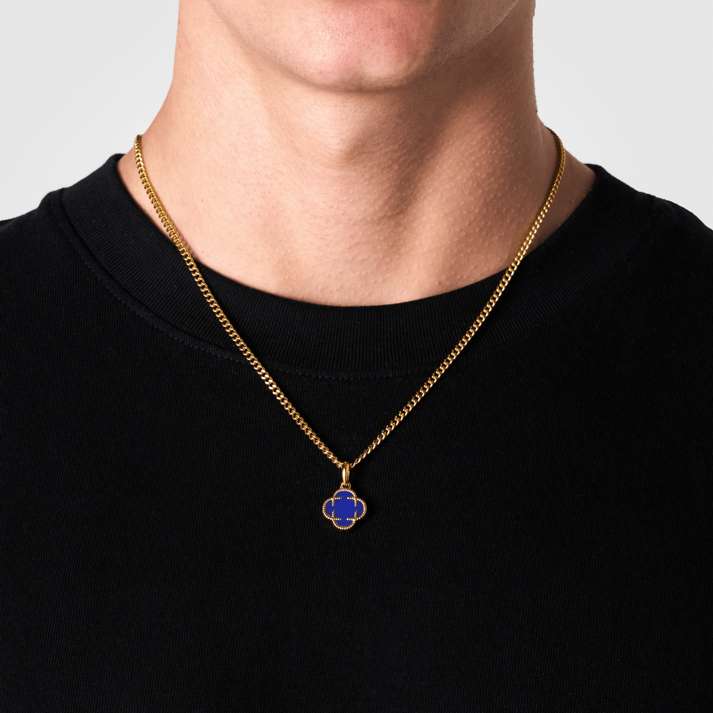 Blauwe Klaver Steen Hanger (Goud)