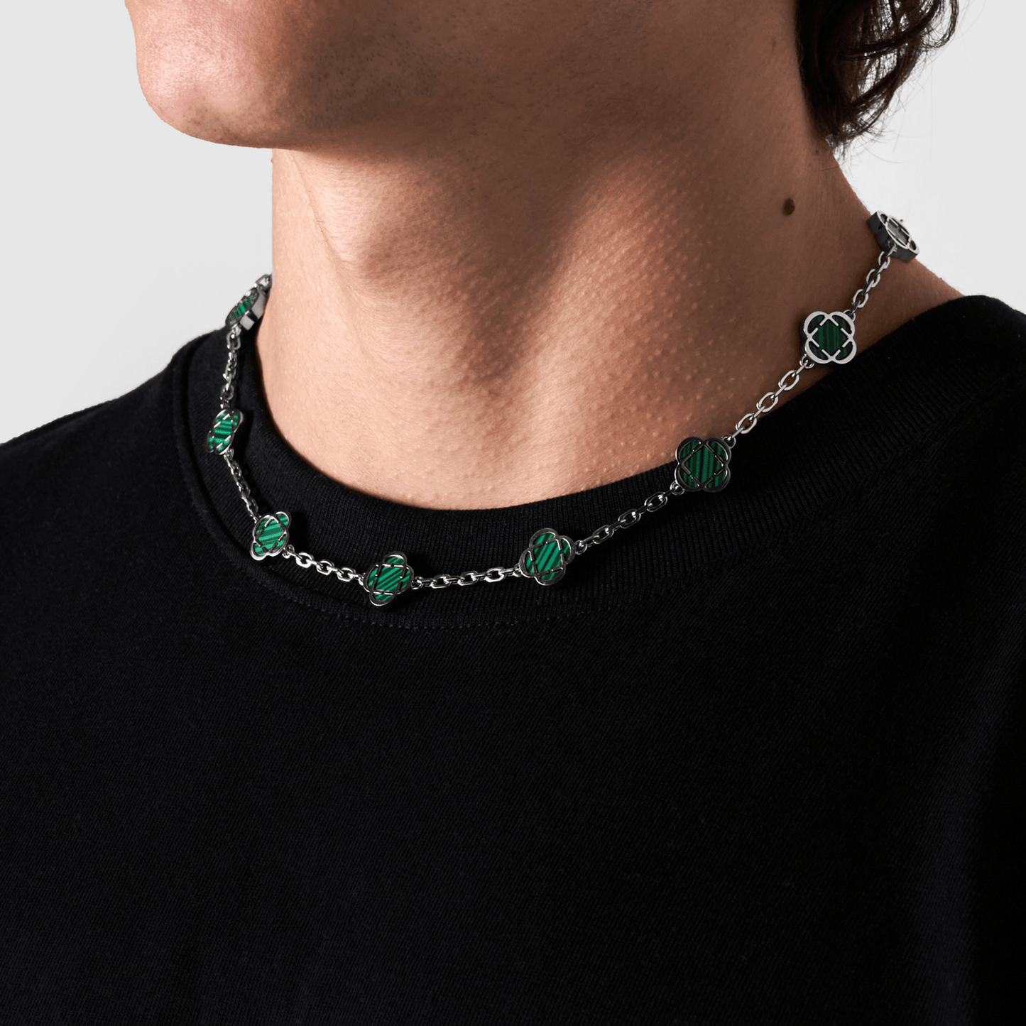 Malachiet Klavertje Vier Hanger (Zilver)